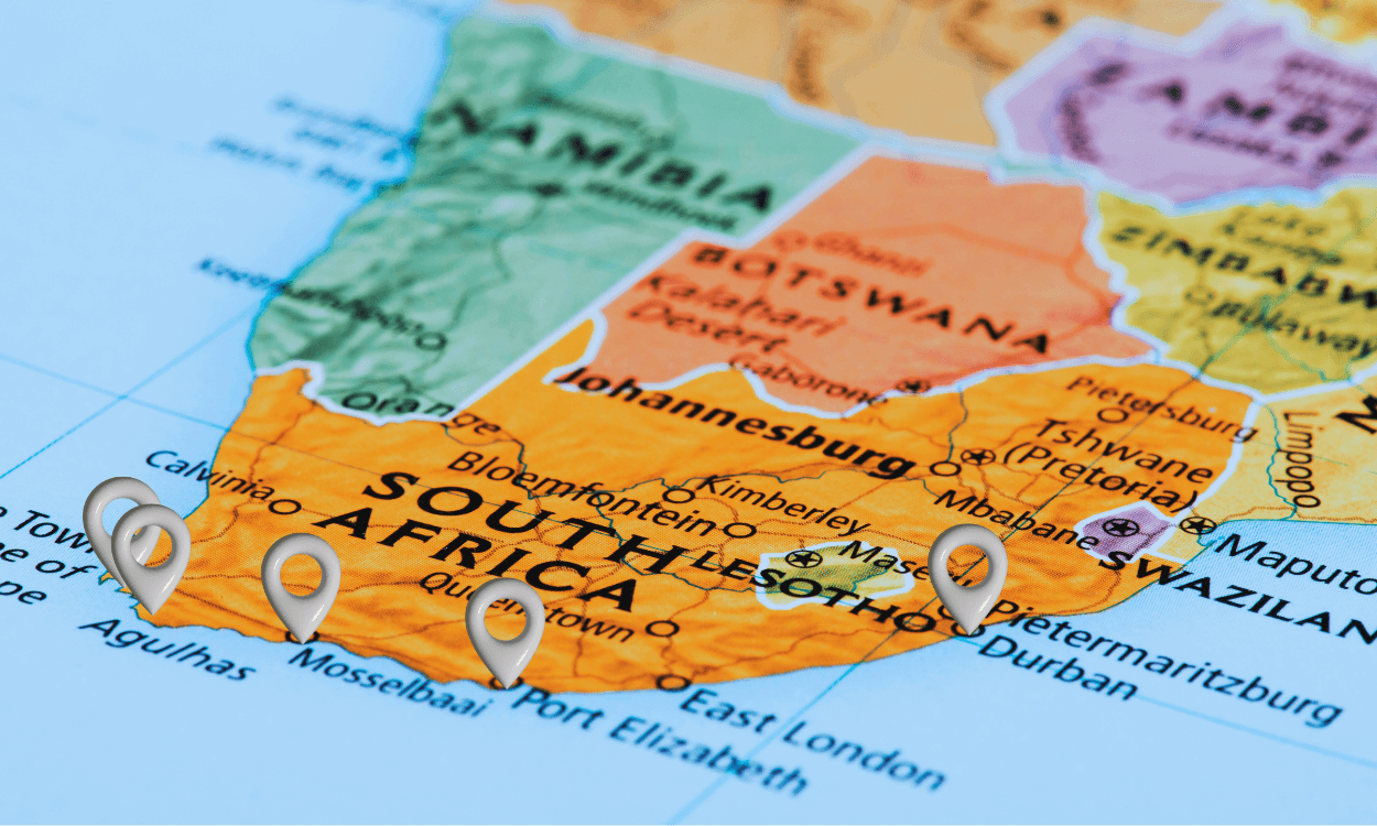 South Africa dive location map