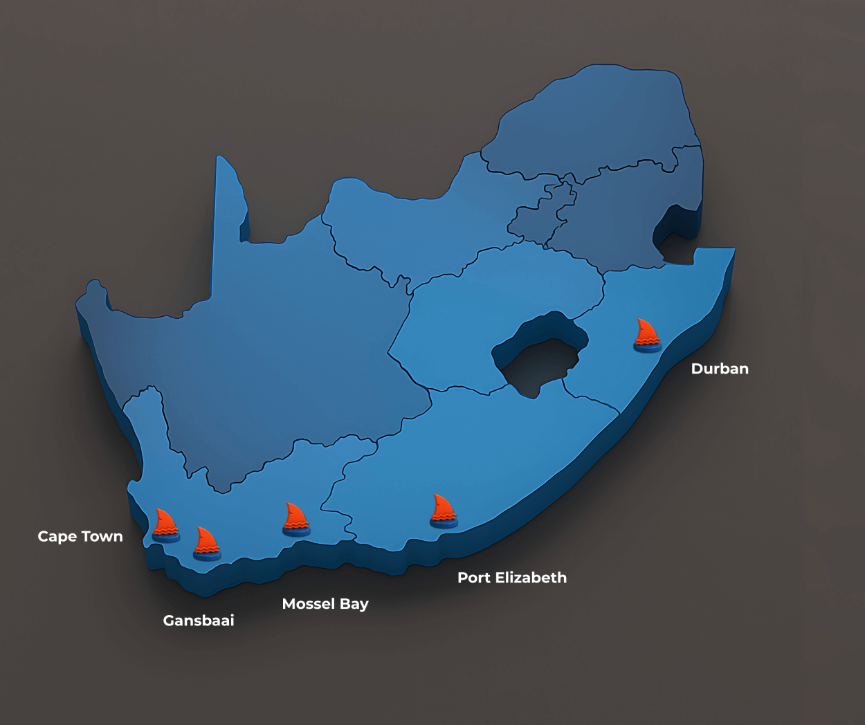 South Africa dive location map