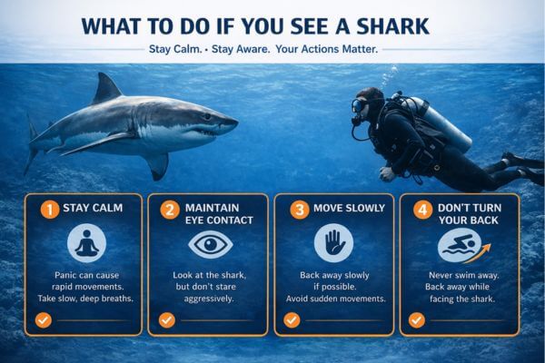 how to stay calm during a shark encounter in the ocean